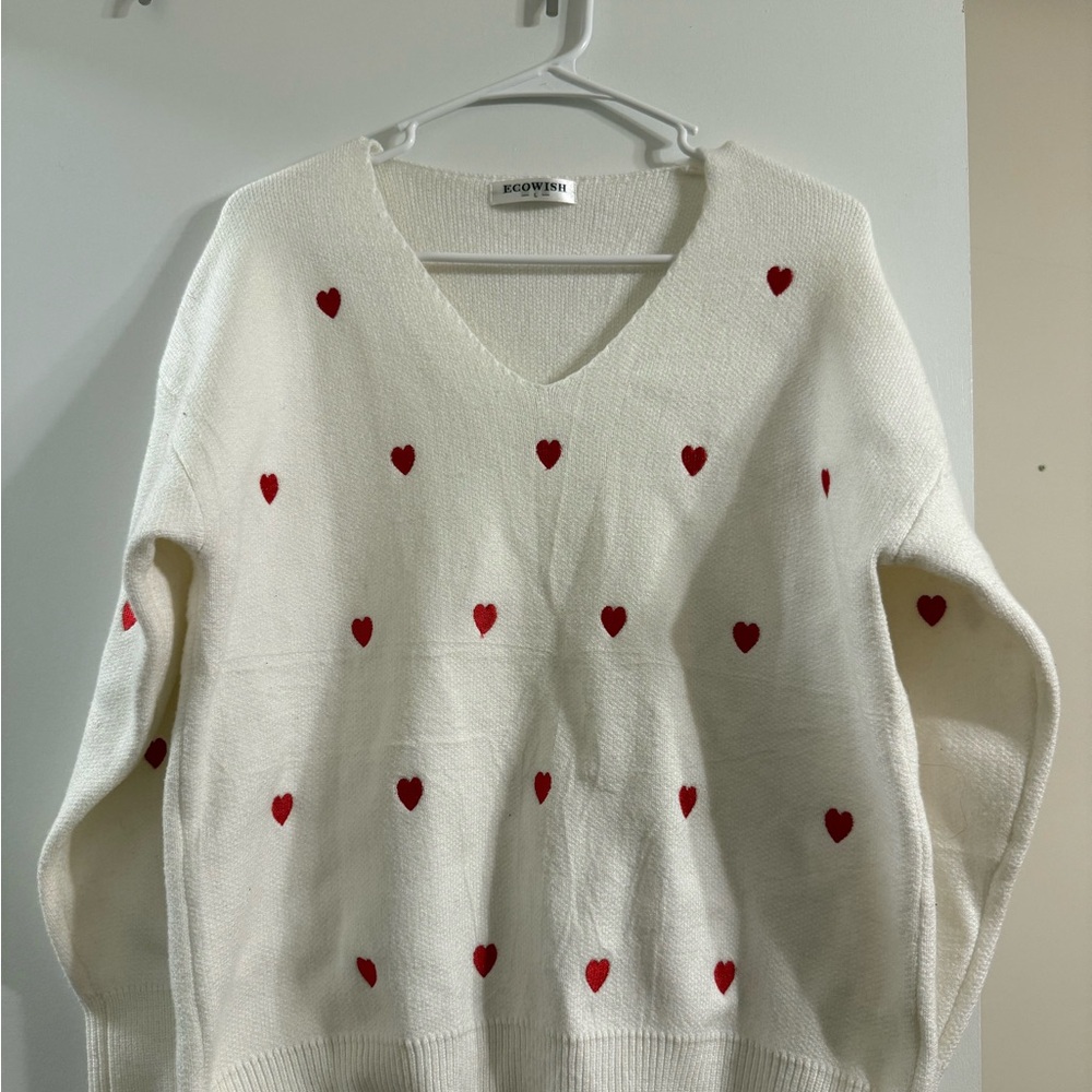 White Sweater with Red Hearts